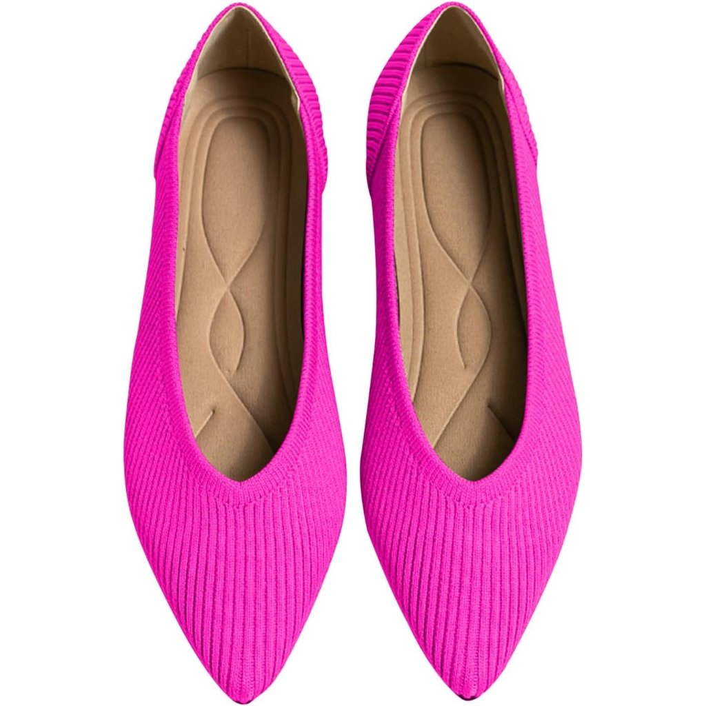 Women's Pink Flats Shoes Pointed Toe Knit Ballet Comfortable Dressy
